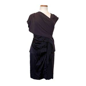 Helmut Lang Black Draped Ruched Asymmetrical Neck Cocktail Dress 6